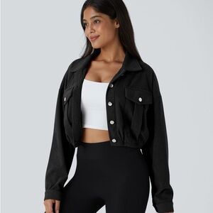 Pocket Cropped Corduroy Casual Jacket